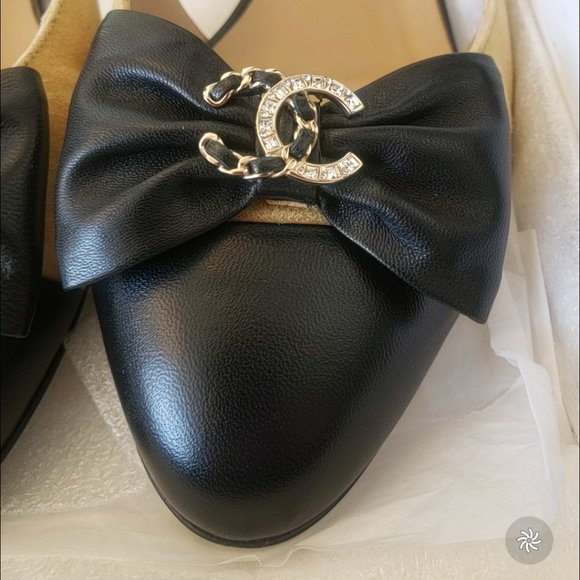 RARE Chanel CRYSTAL Leather & Suede Bow Flats size 38.5C 🎀💖😍🖤 - Picture 5 of 17